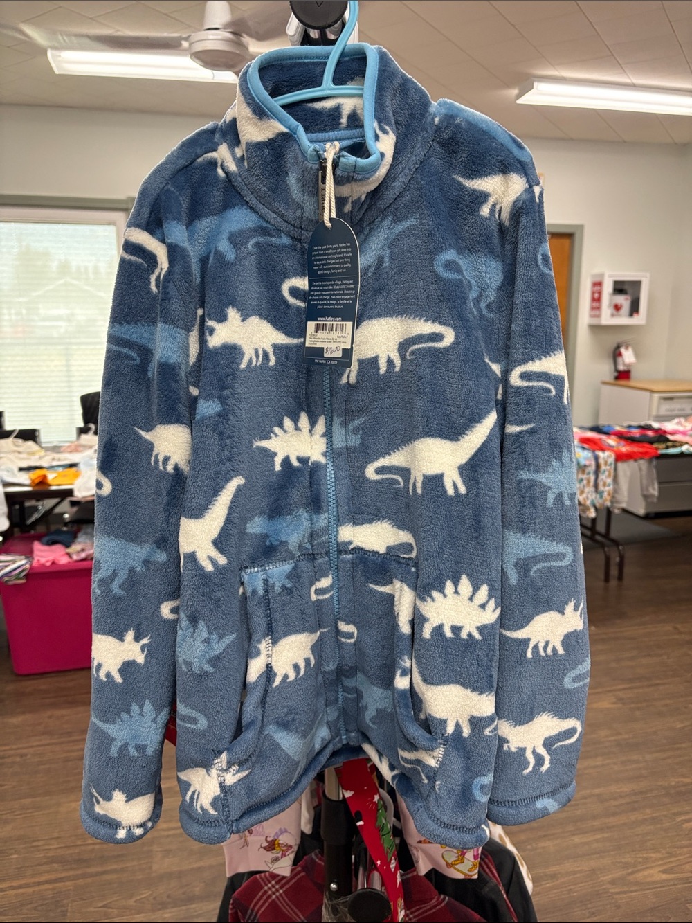 Hatley Blue and White Dinosaur Fleece Jacket